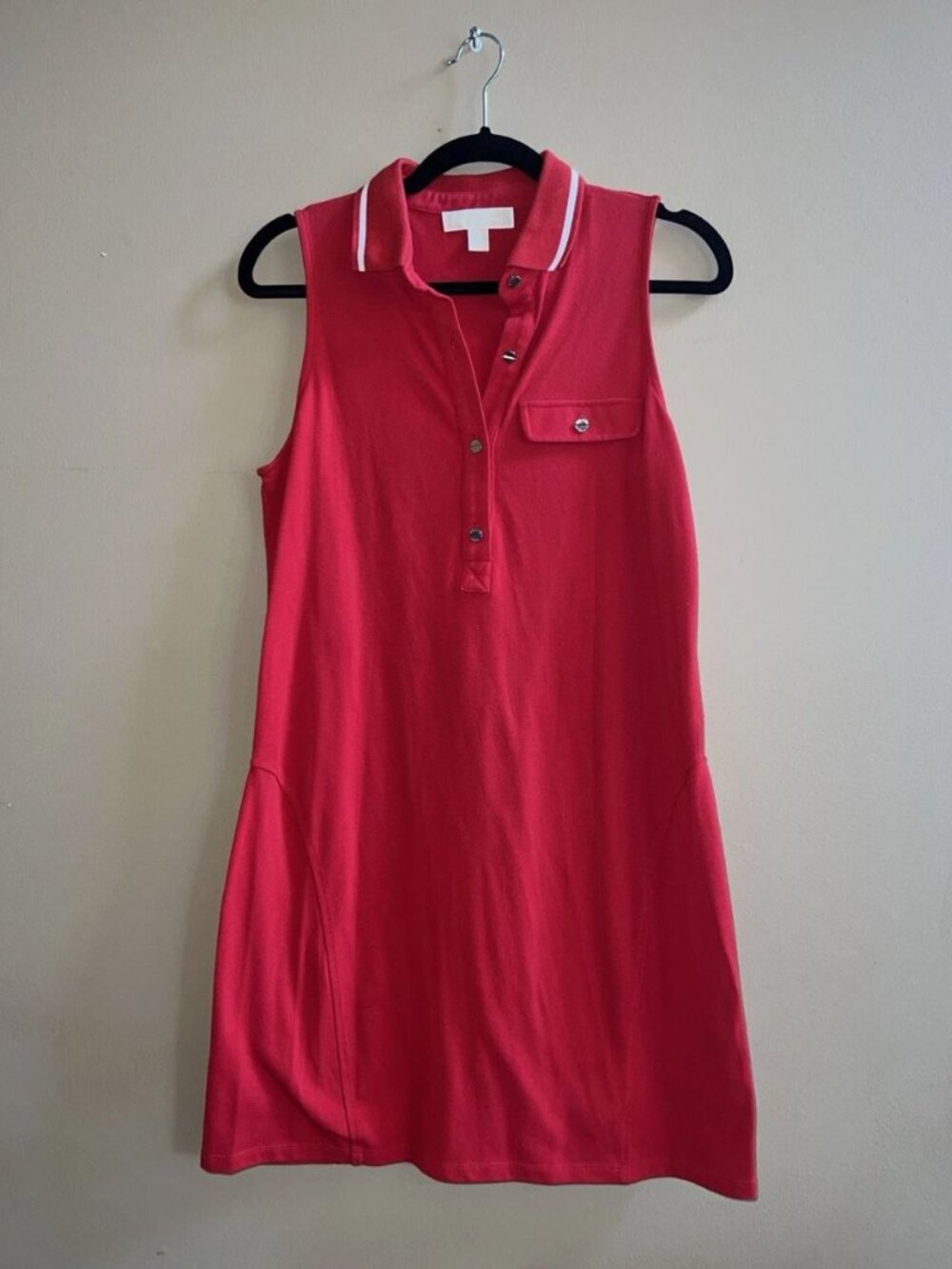 Michael Kors Woman’s Dress Medium Red Polo Tank Sleeveless Button Logo